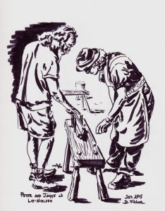 Peter Follansbee and Jogge Sundquist at Lie-Nielsen Toolworks.